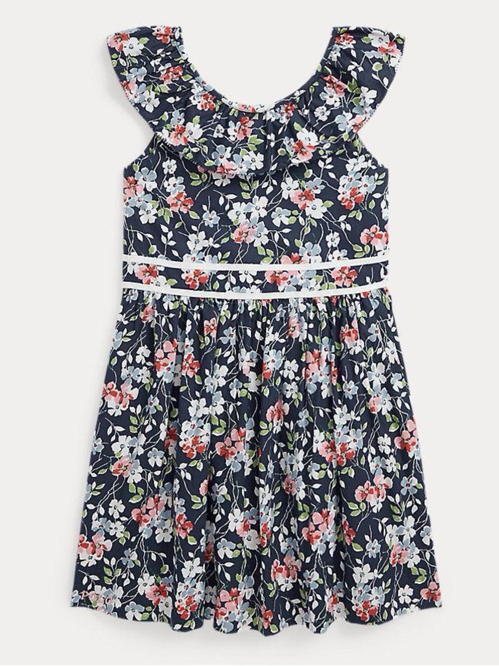 NWT POLO RALPH LAUREN Floral Ruffled Cotton Poplin Shirtdress | Multi MSRP $85